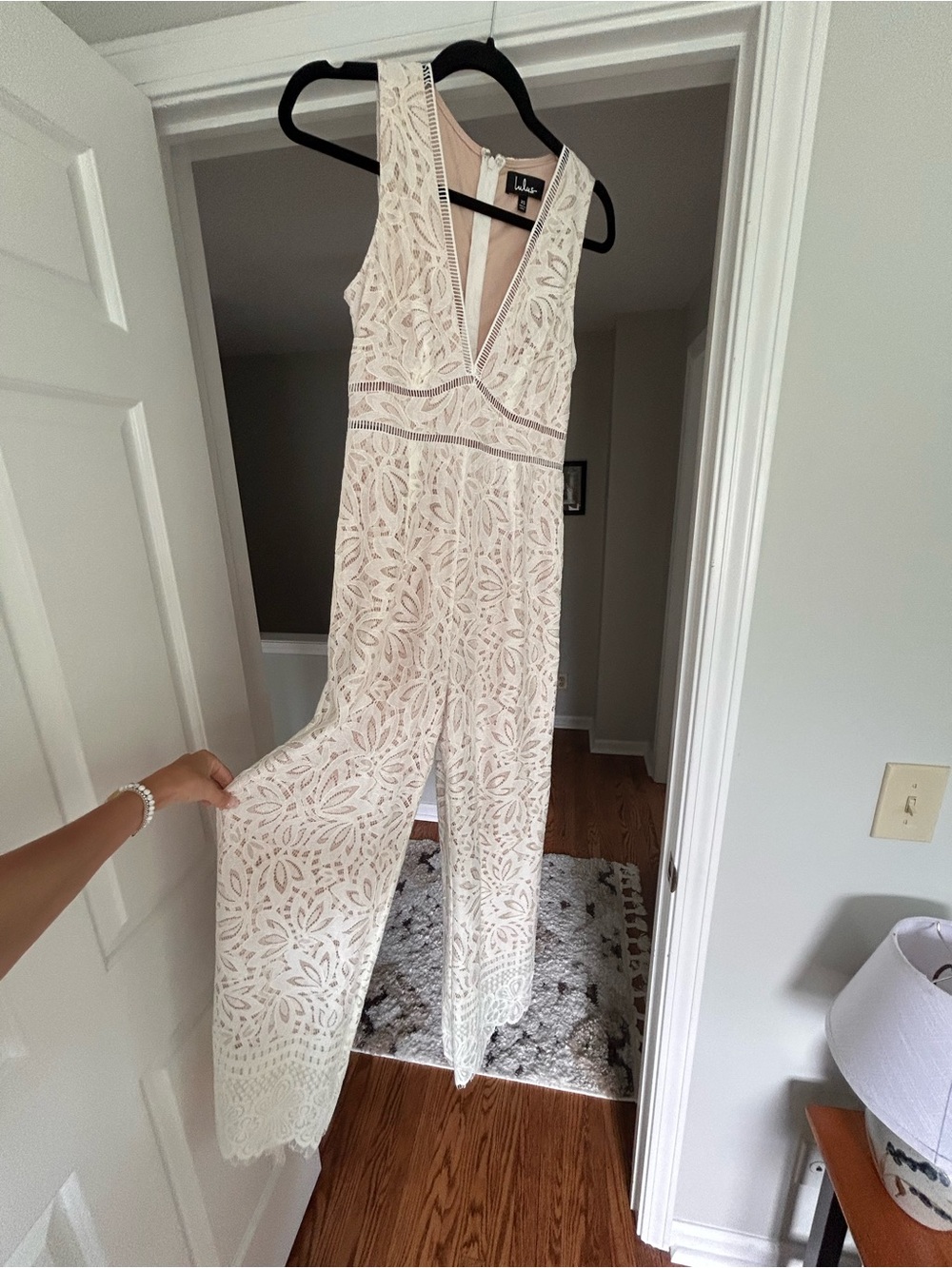 Lulu's Cream Lace V-Neck Wide-Leg Jumpsuit